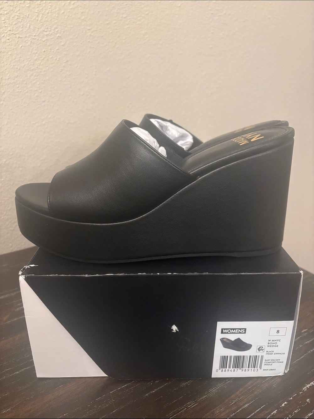 Madden NYC Women’s Black Platform Wedge Slide - Fashion Mule